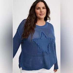 NWT Torrid Plus Size 3X Blue Star Mesh Sweater